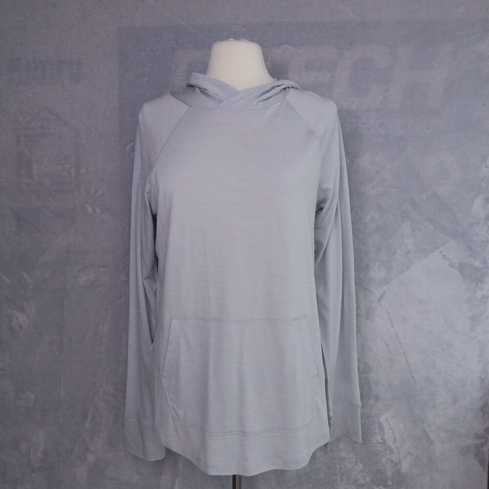 WOOL& WOOLAND Gray Trek Tunic Hoodie Size L Merino Wool Blend Outdoor Relaxed - Picture 4 of 8